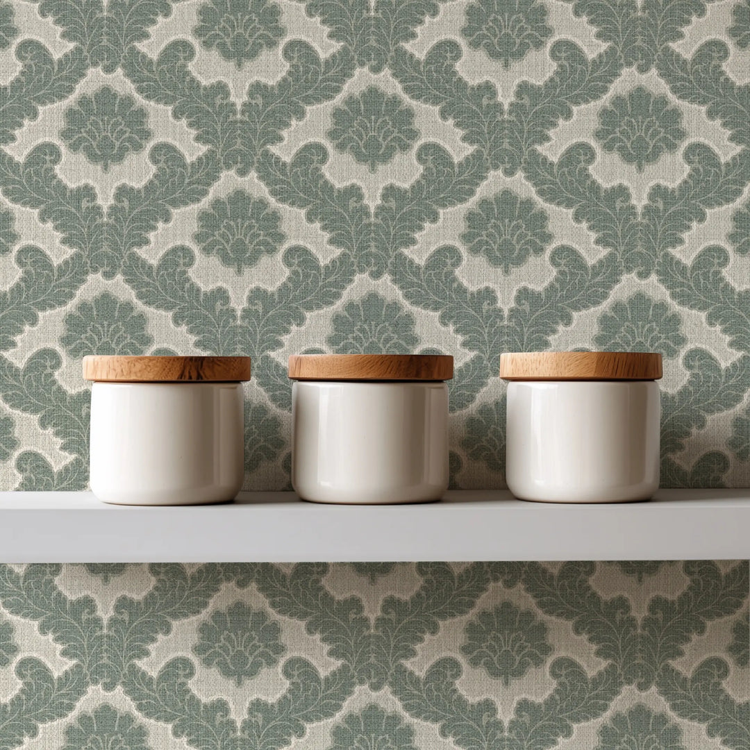 Drawing Room Leaf Sage Green Grasscloth