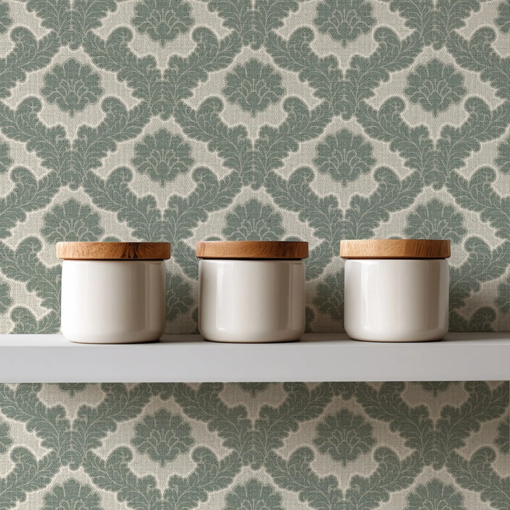 Drawing Room Leaf Sage Green Grasscloth