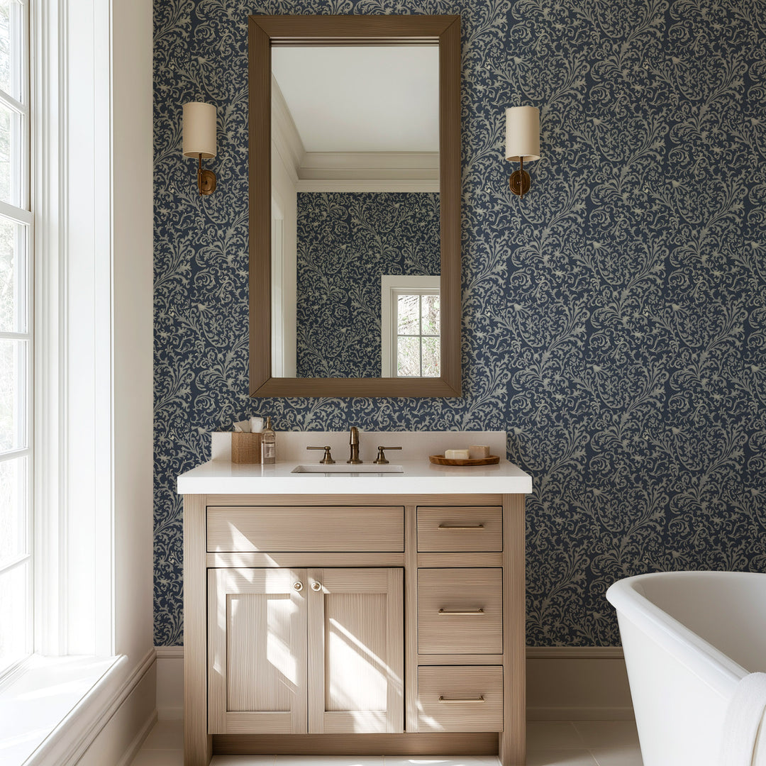 Florentine Vine - Deep Blue Wallpaper
