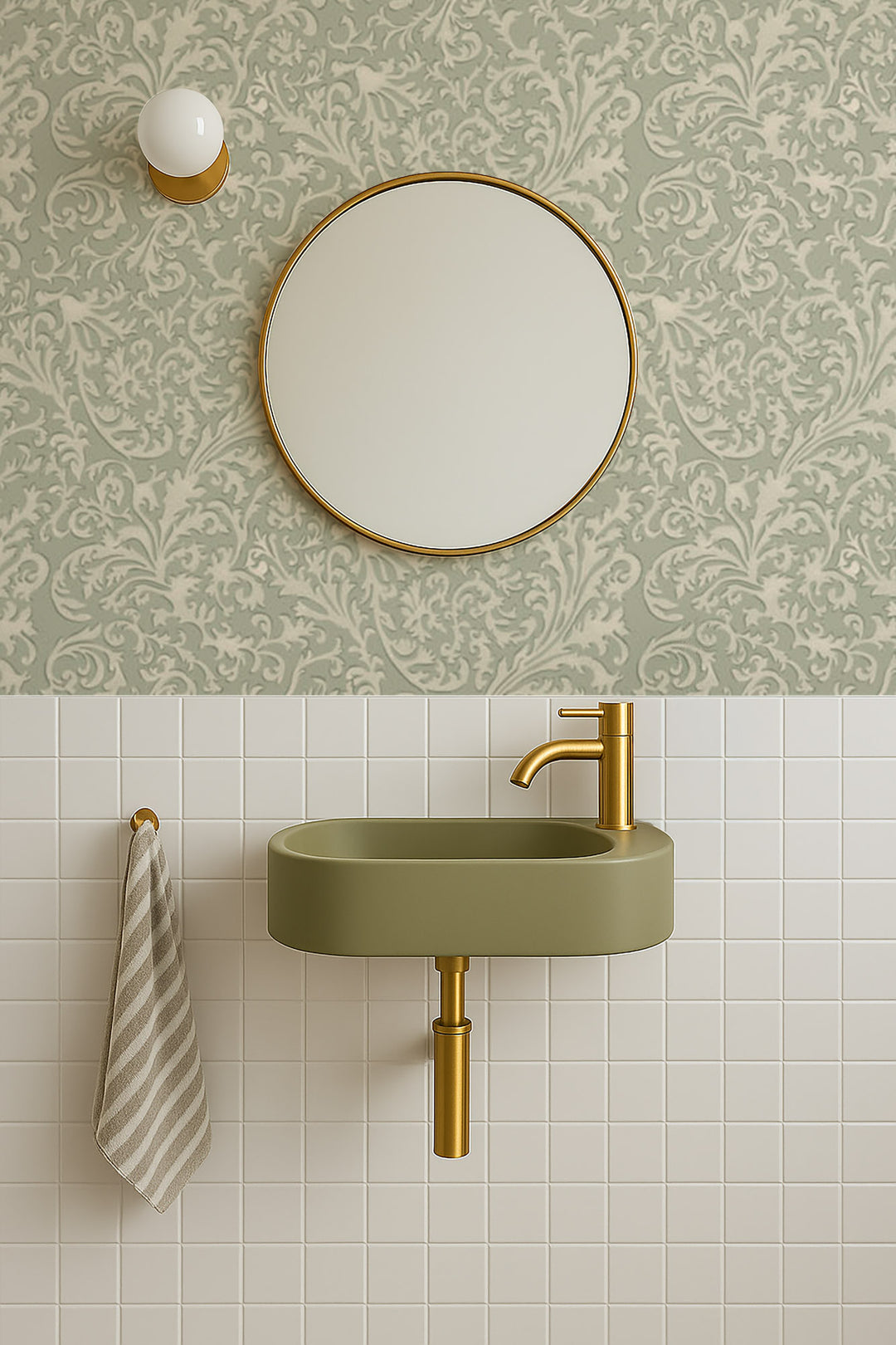 Florentine Vine - Thyme Green Wallpaper