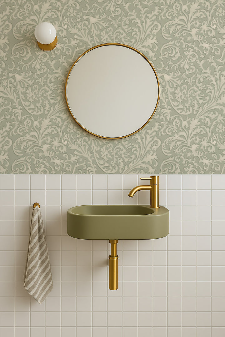 Florentine Vine - Thyme Green Wallpaper