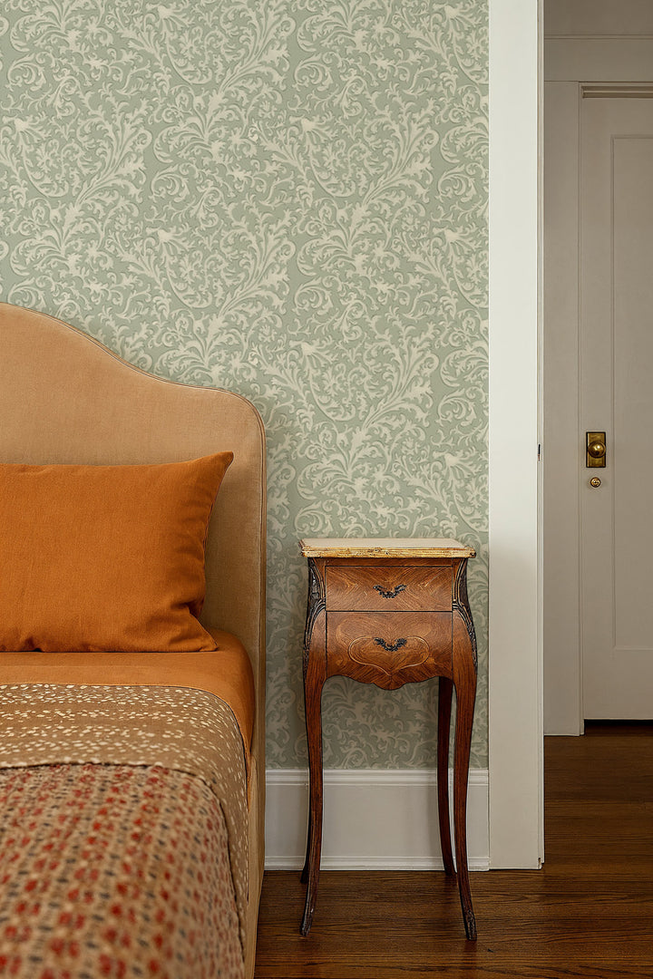 Florentine Vine - Thyme Green Wallpaper