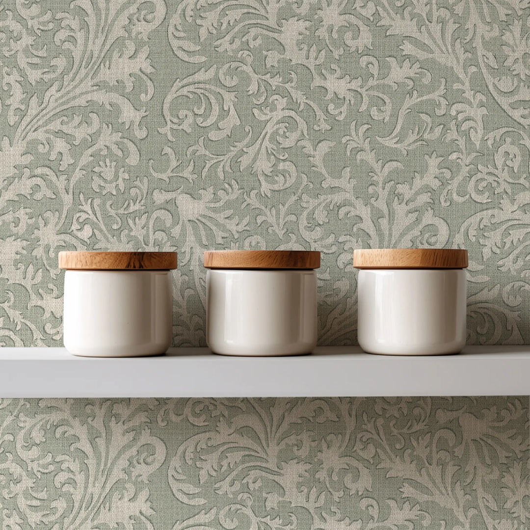 Florentine Vine Thyme Green Grasscloth