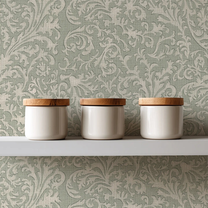 Florentine Vine Thyme Green Grasscloth