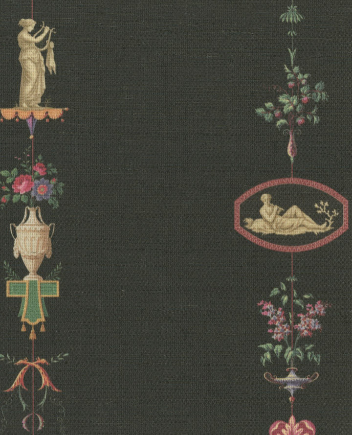 Neo Classical Stripe Black Lacquer Grasscloth