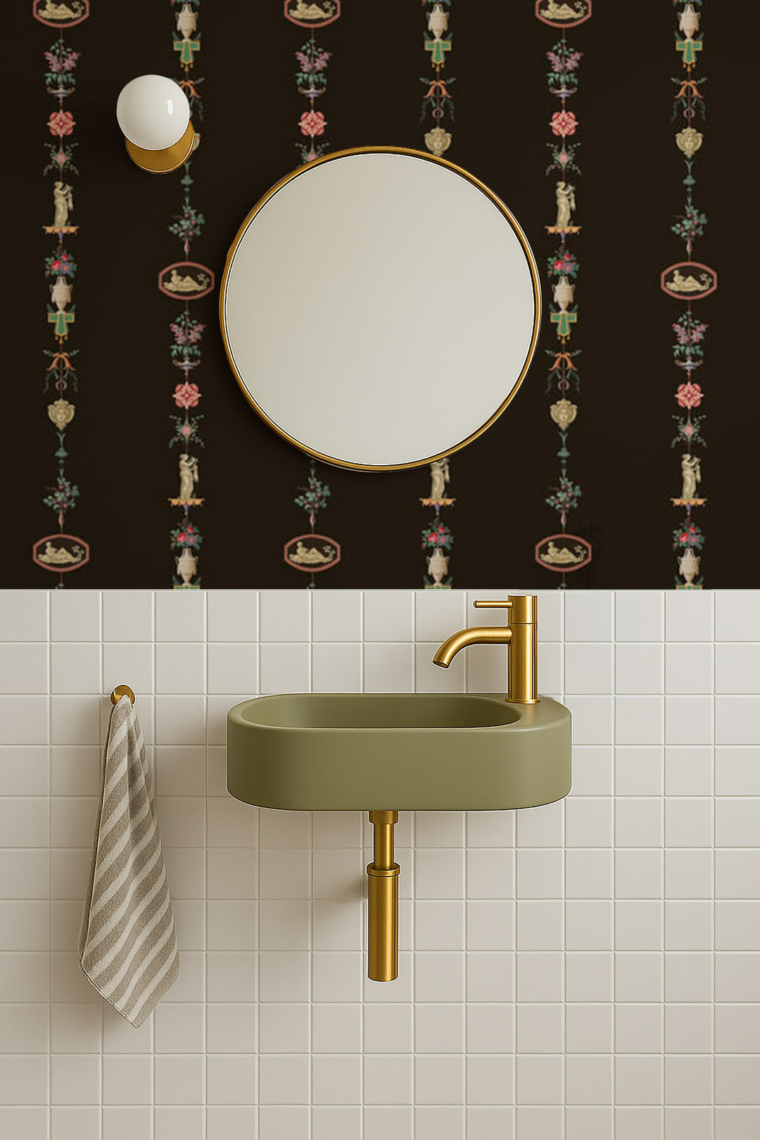 NeoClassical Stripe - Black Lacquer Wallpaper