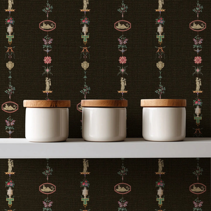 Neo Classical Stripe Black Lacquer Grasscloth