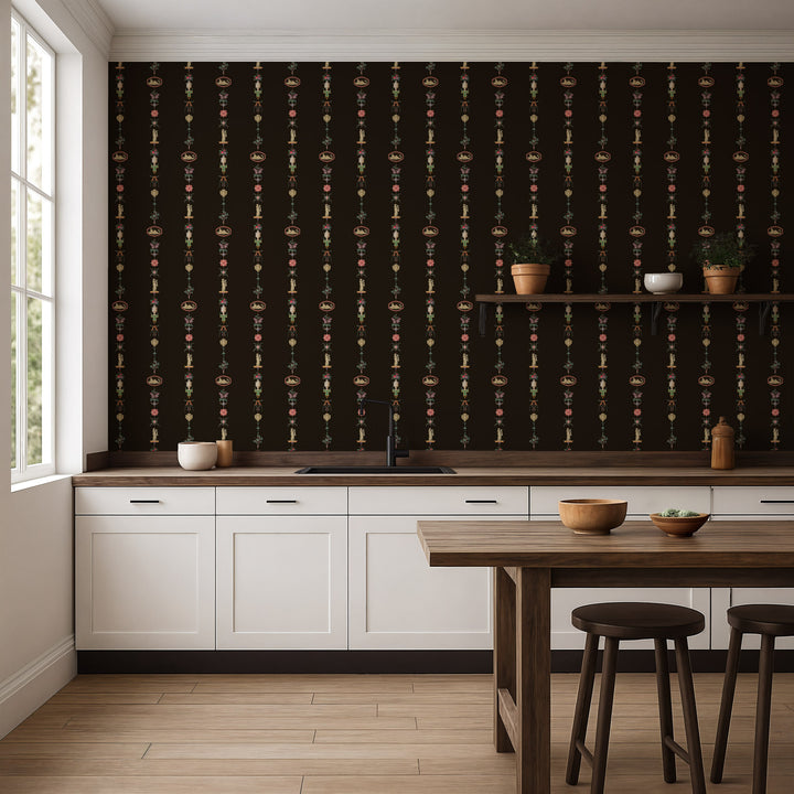 NeoClassical Stripe - Black Lacquer Wallpaper