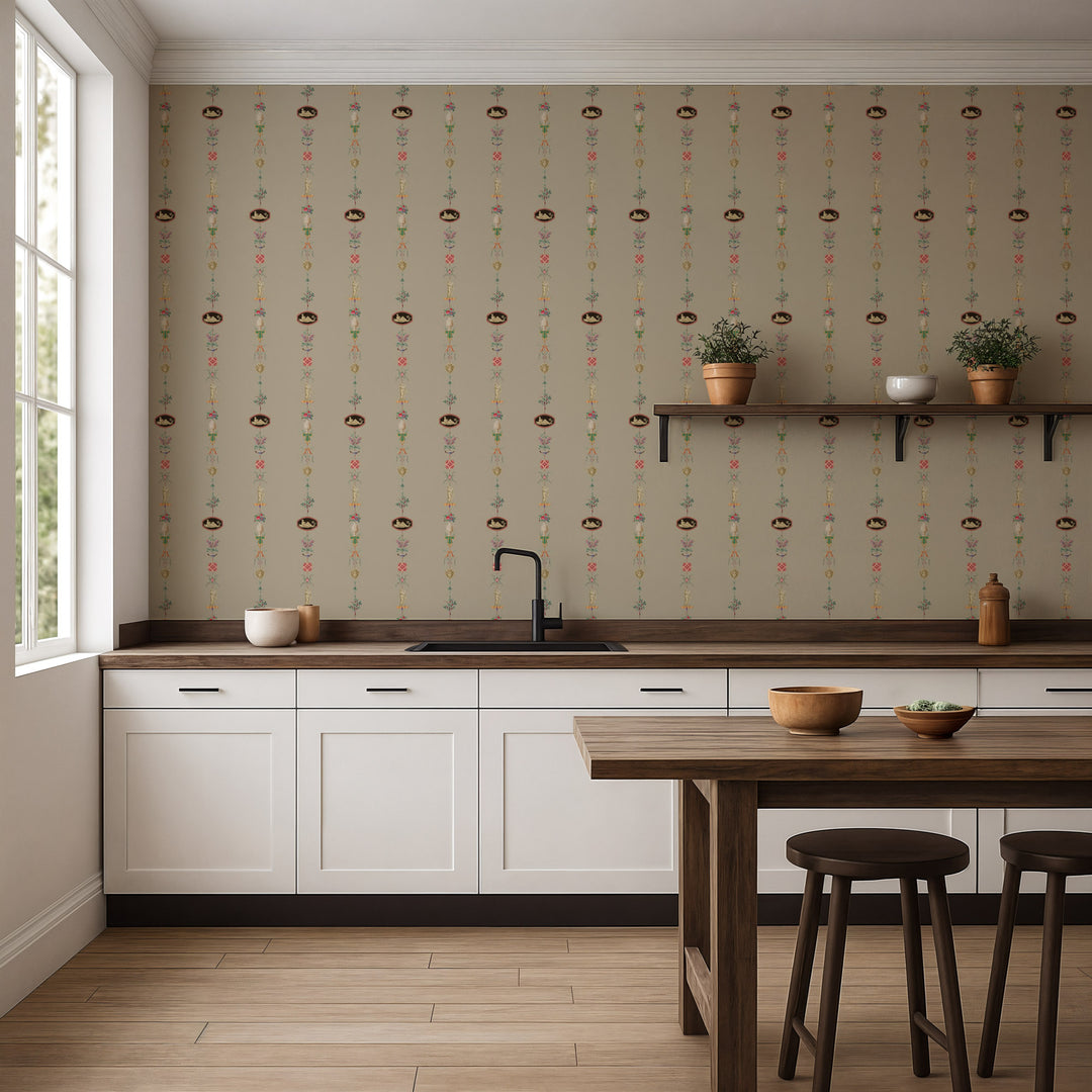 NeoClassical Stripe - Parchment Brown Wallpaper