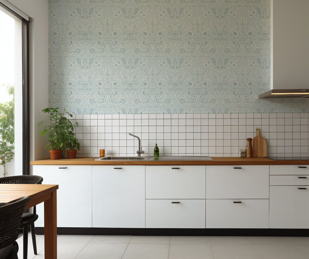 Parlor Paper - Blue Feather Wallpaper