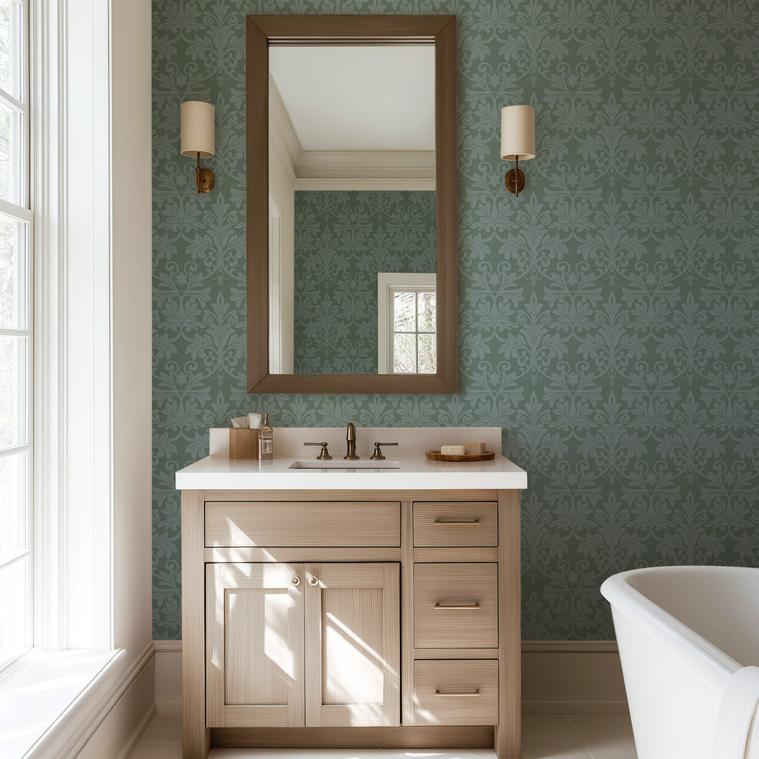 Rococo Relief - Blue Green Wallpaper