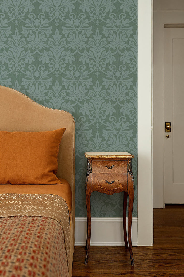Rococo Relief - Blue Green Wallpaper