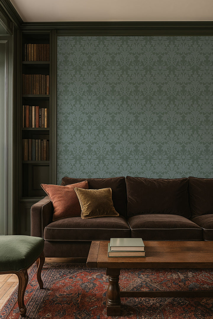 Rococo Relief - Blue Green Wallpaper