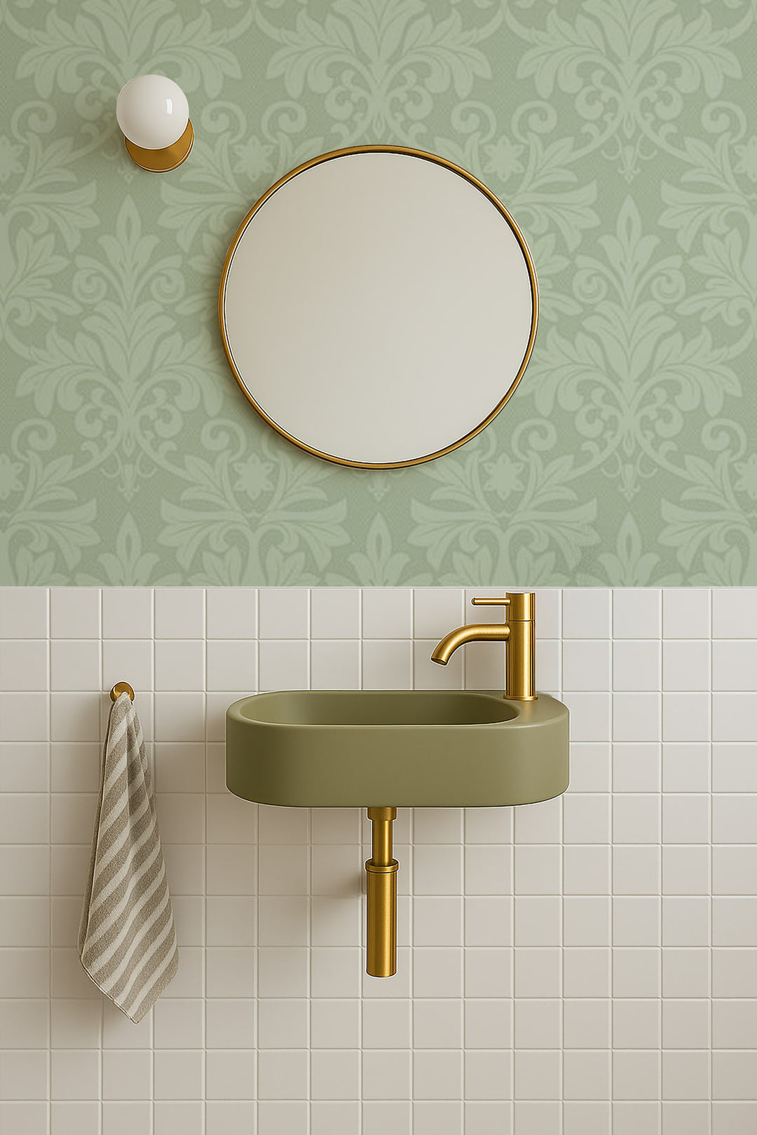 Rococo Relief - Misty Green Wallpaper