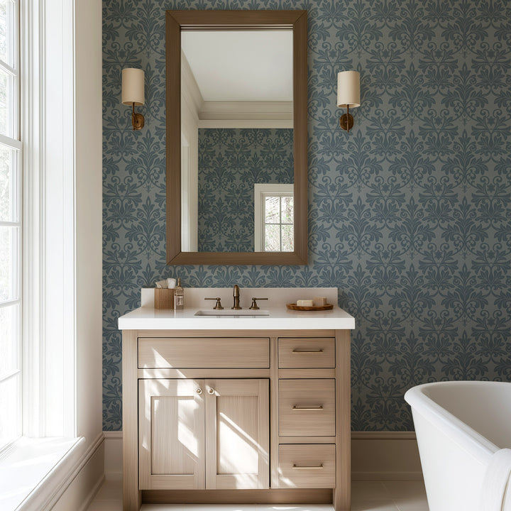 Rococo Relief - Pewter Blue Wallpaper
