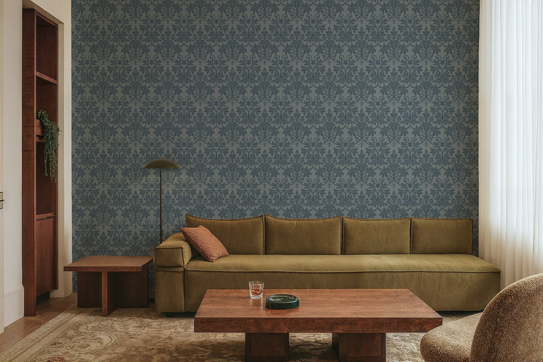 Rococo Relief - Pewter Blue Wallpaper