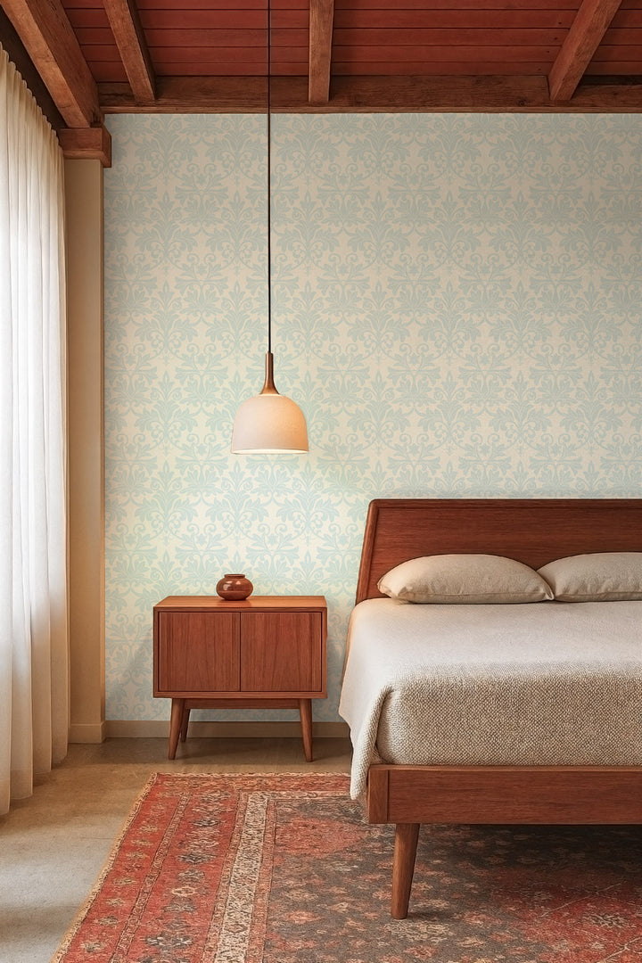 Rococo Relief - Pale Blue Gray Wallpaper