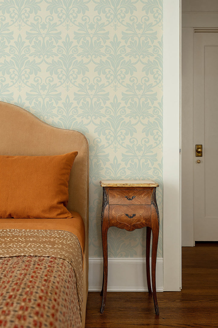 Rococo Relief - Pale Blue Gray Wallpaper