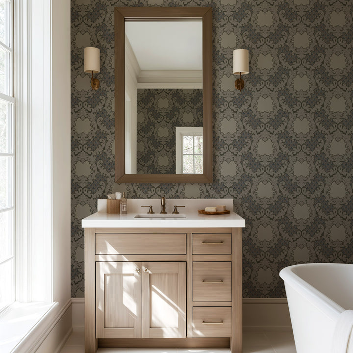 Shadow Leaf Damask - Drywood Wallpaper