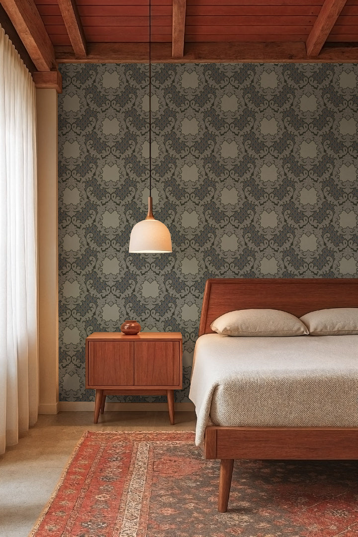 Shadow Leaf Damask - Drywood Wallpaper