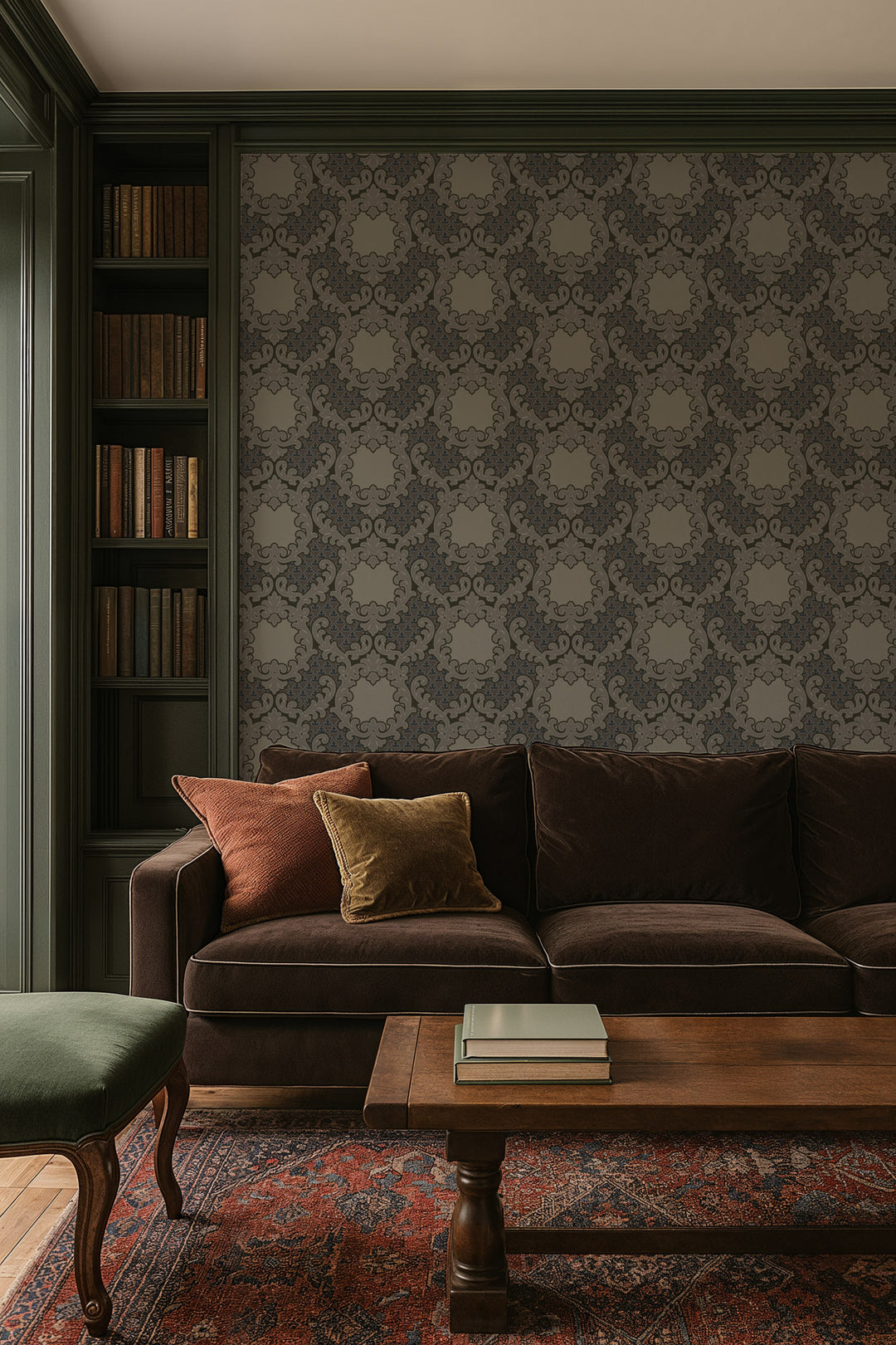 Shadow Leaf Damask - Drywood Wallpaper