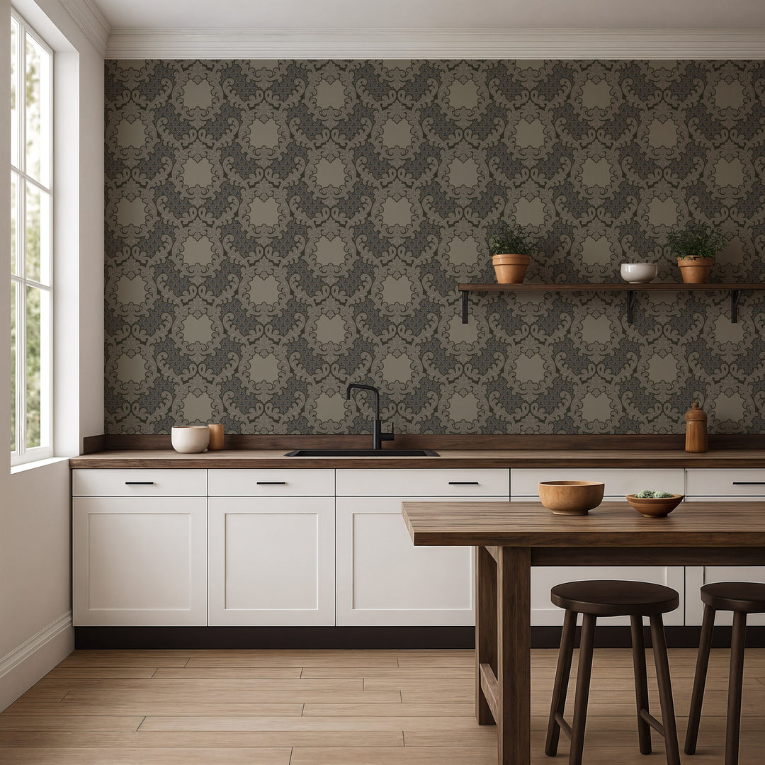 Shadow Leaf Damask - Drywood Wallpaper