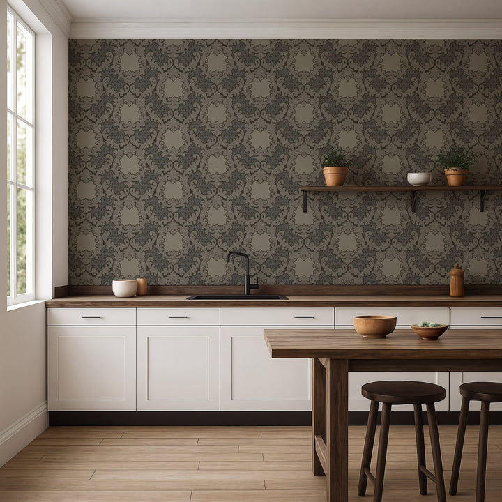 Shadow Leaf Damask - Drywood Wallpaper