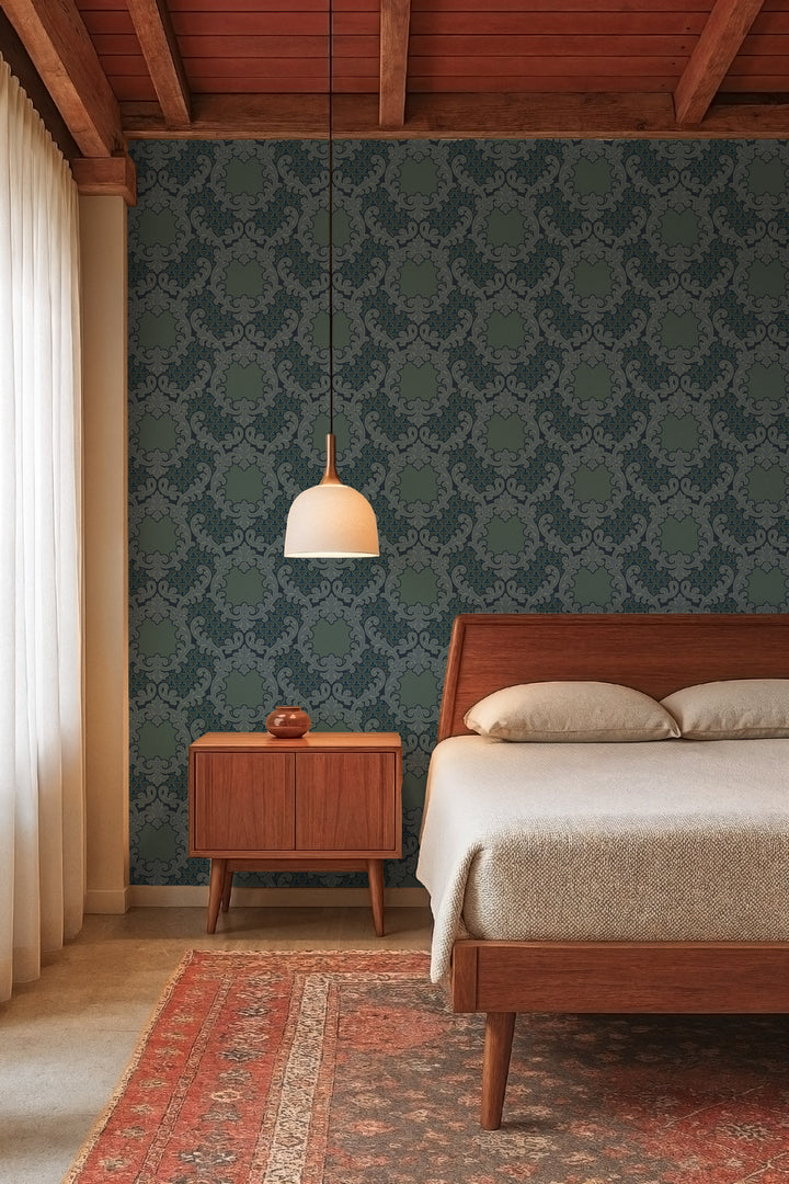 Shadow Leaf Damask - Midnight Wallpaper