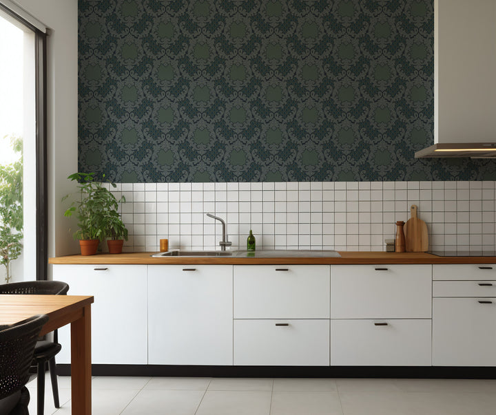 Shadow Leaf Damask - Midnight Wallpaper