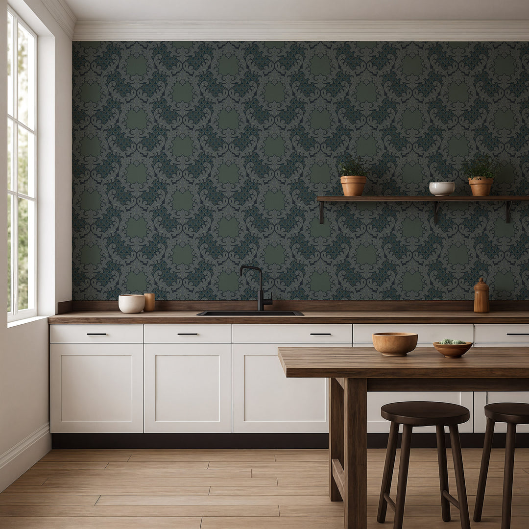 Shadow Leaf Damask - Midnight Wallpaper