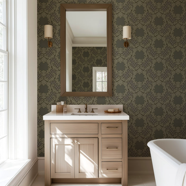 Shadow Leaf Damask - Smoke Room Wallpaper