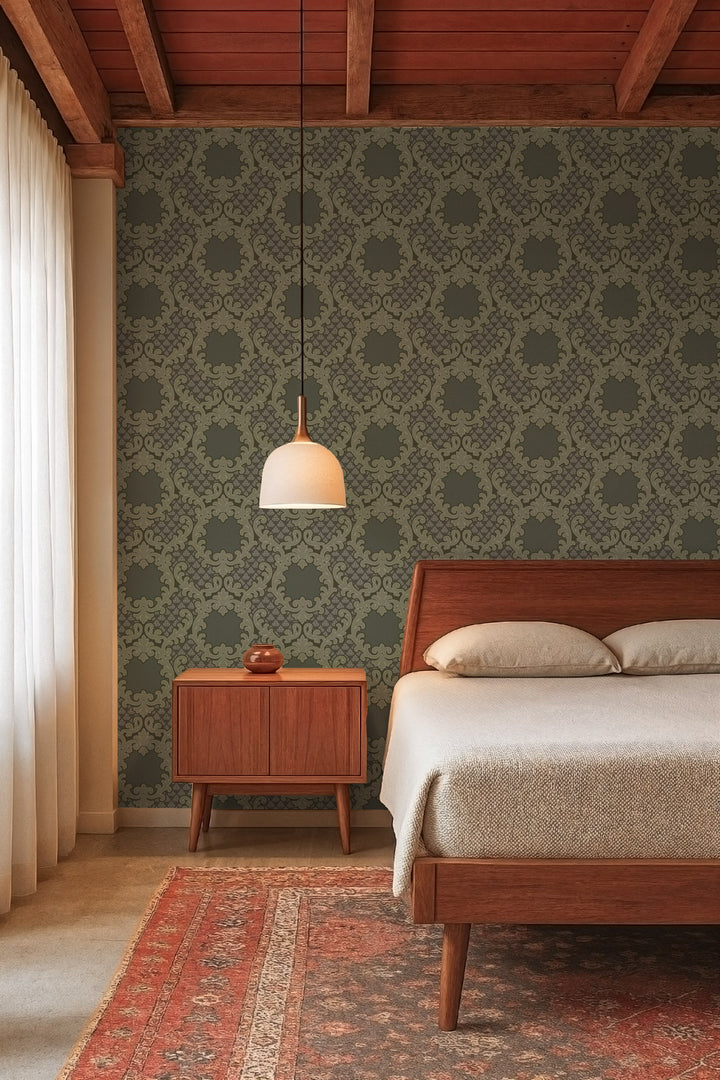 Shadow Leaf Damask - Smoke Room Wallpaper