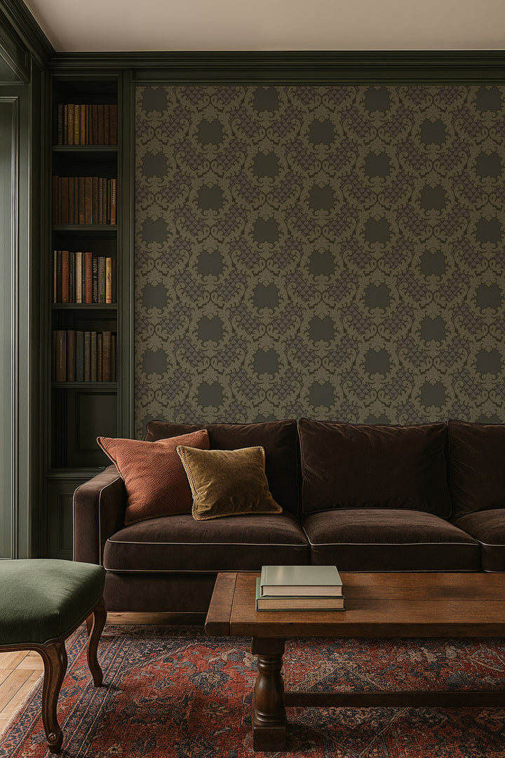 Shadow Leaf Damask - Smoke Room Wallpaper