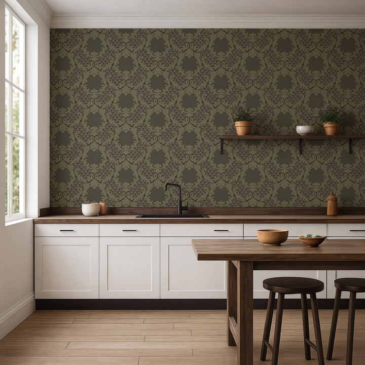 Shadow Leaf Damask - Smoke Room Wallpaper
