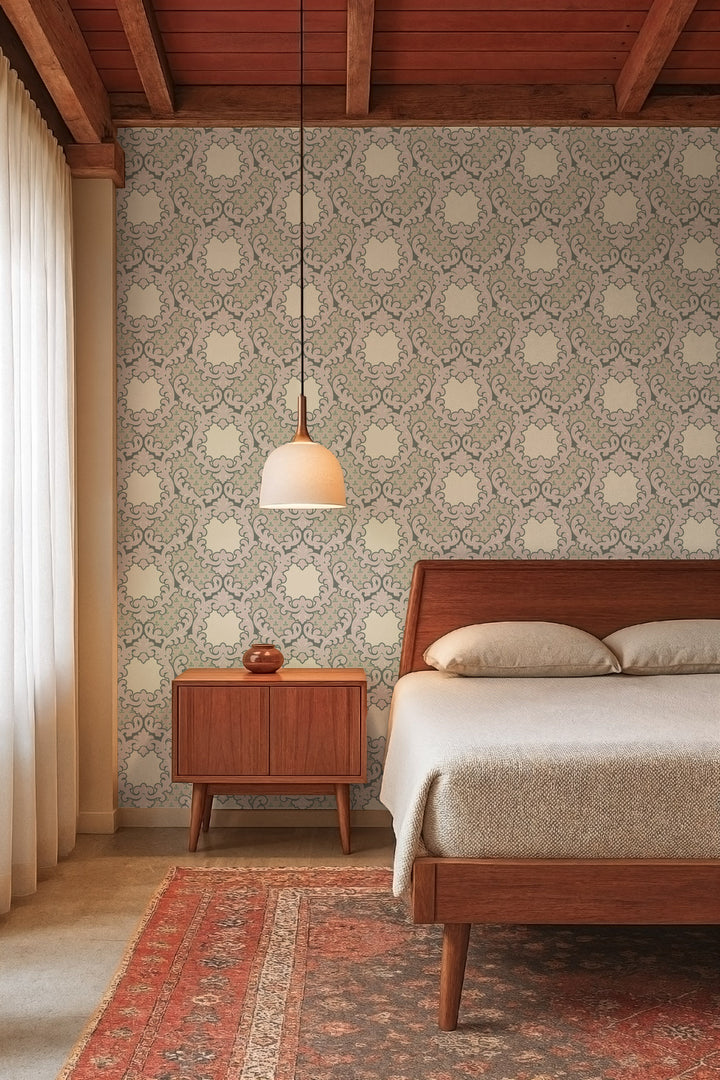 Shadow Leaf Damask - Sunwashed Wallpaper