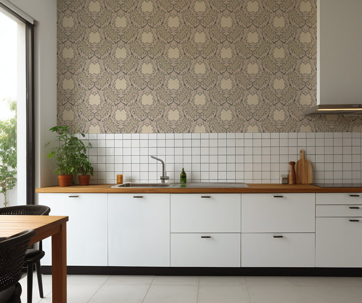 Shadow Leaf Damask - Sunwashed Wallpaper