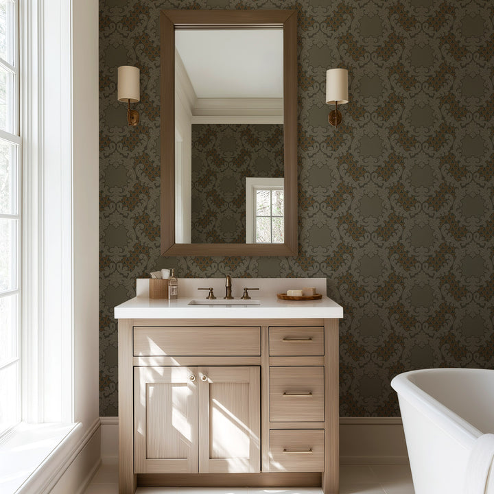 Shadow Leaf Damask - Tapestry Tones Wallpaper