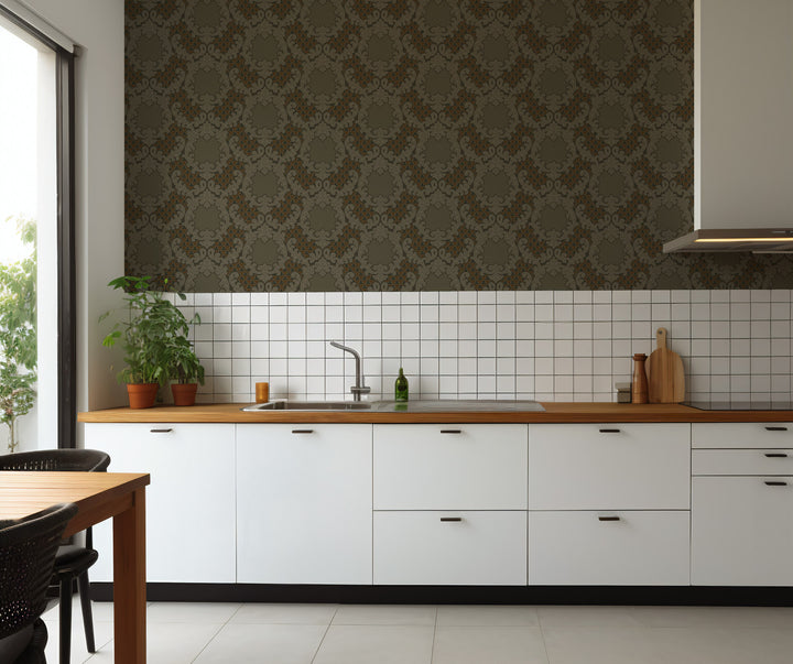 Shadow Leaf Damask - Tapestry Tones Wallpaper
