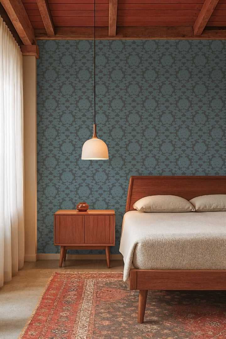 Silken Poppy - Azurite Shadow Wallpaper