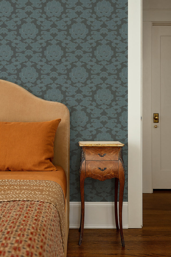 Silken Poppy - Azurite Shadow Wallpaper