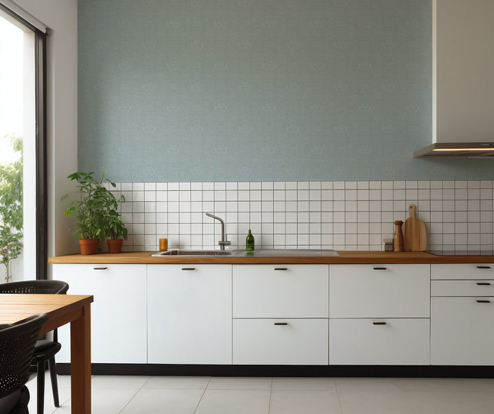 Silken Poppy - Faded Denim Wallpaper