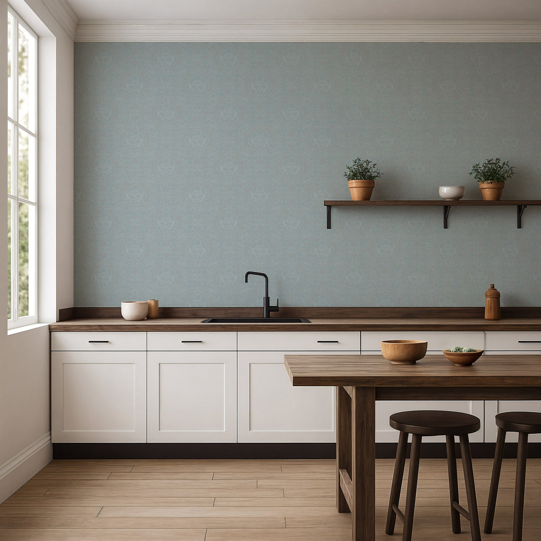 Silken Poppy - Faded Denim Wallpaper