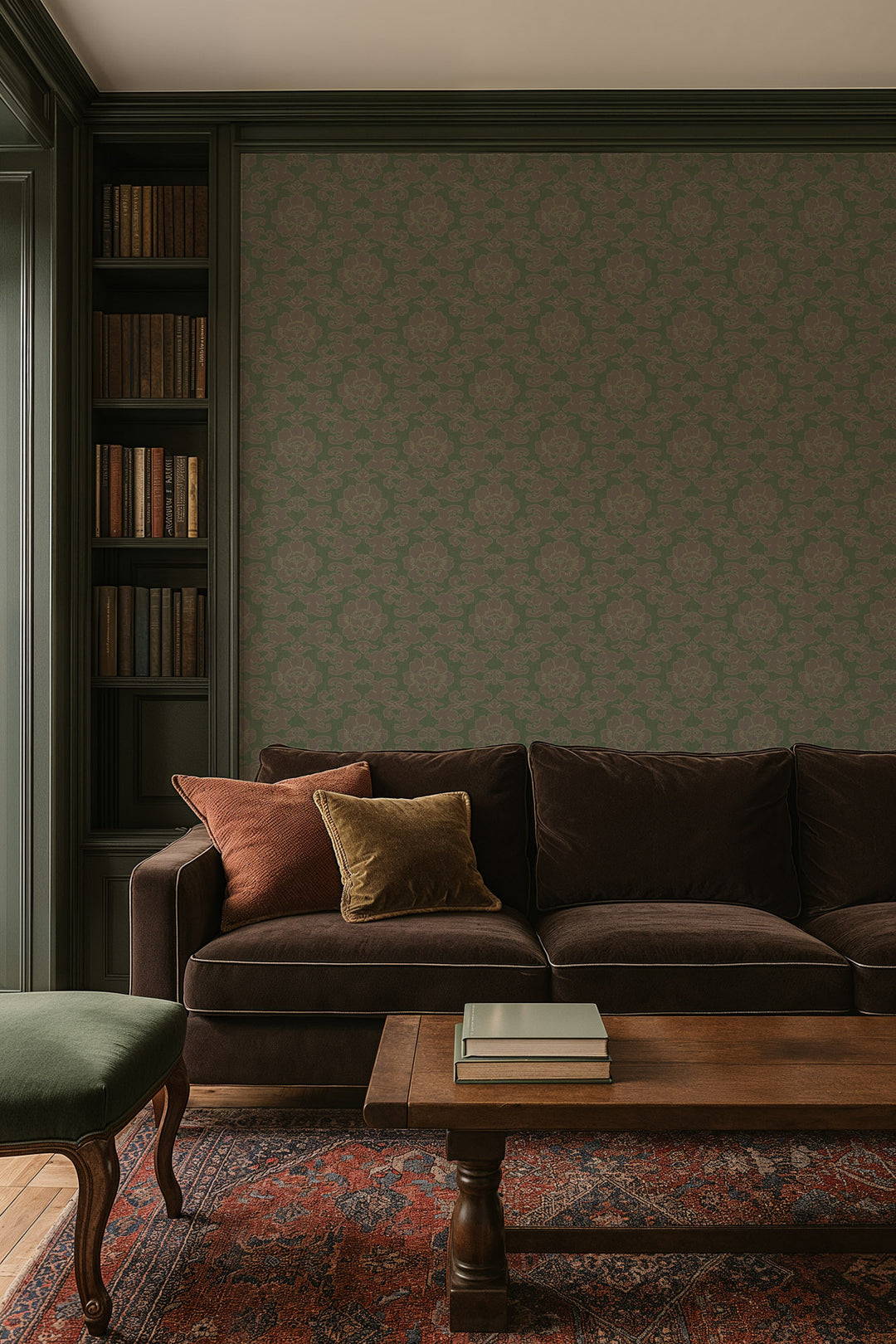 Silken Poppy - Hunstman Green Wallpaper