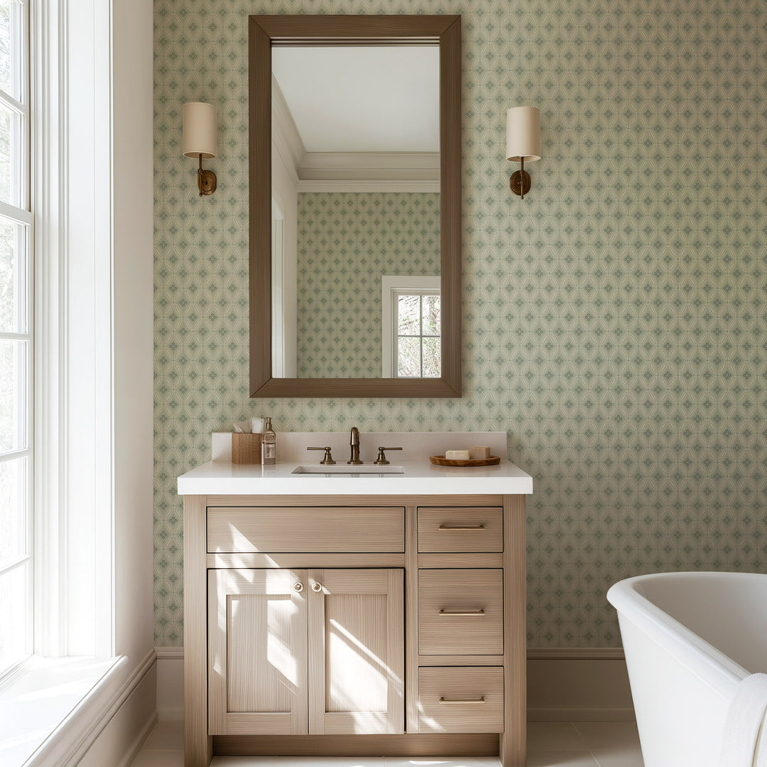 Stone Lace - Seafoam Green Wallpaper
