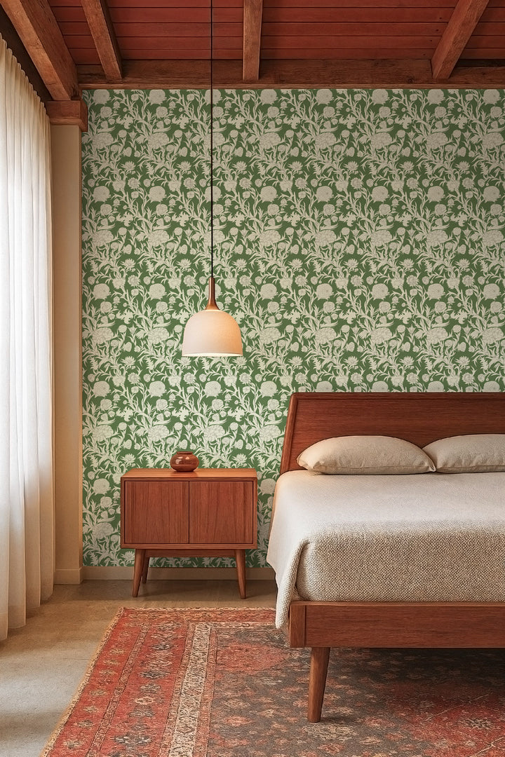 Blooming Thicket - Emerald Wallpaper