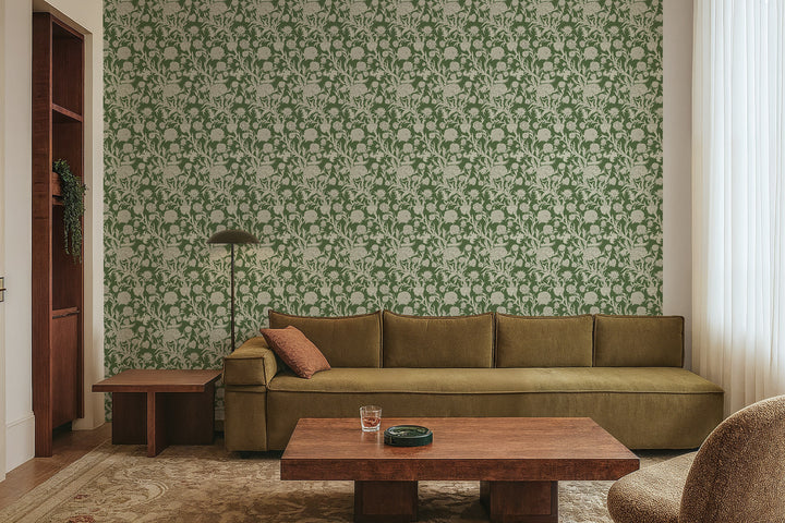 Blooming Thicket - Emerald Wallpaper