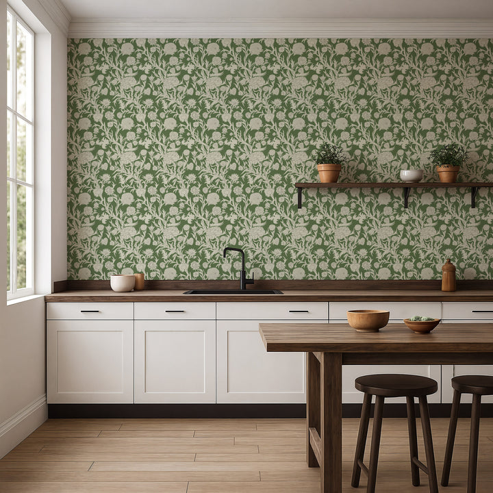 Blooming Thicket - Emerald Wallpaper
