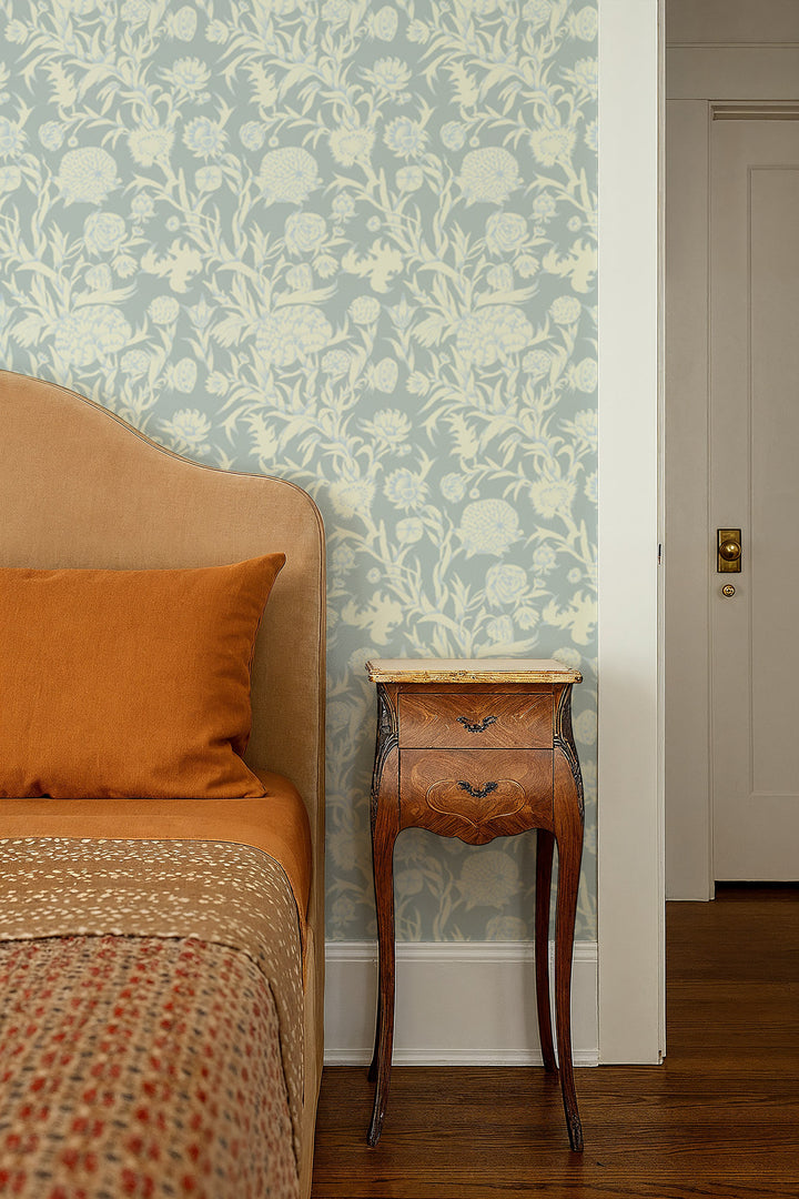 Blooming Thicket - Glacial Blue Wallpaper
