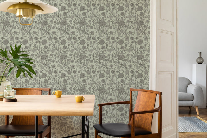 Blooming Thicket - Green Taupe Wallpaper