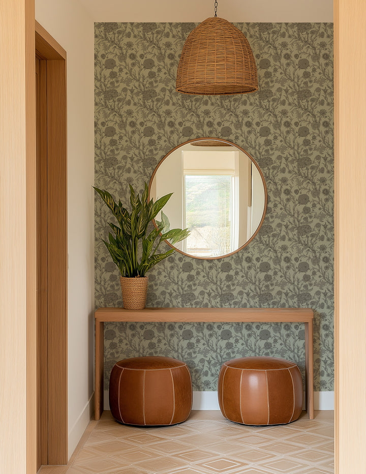 Blooming Thicket - Green Taupe Wallpaper